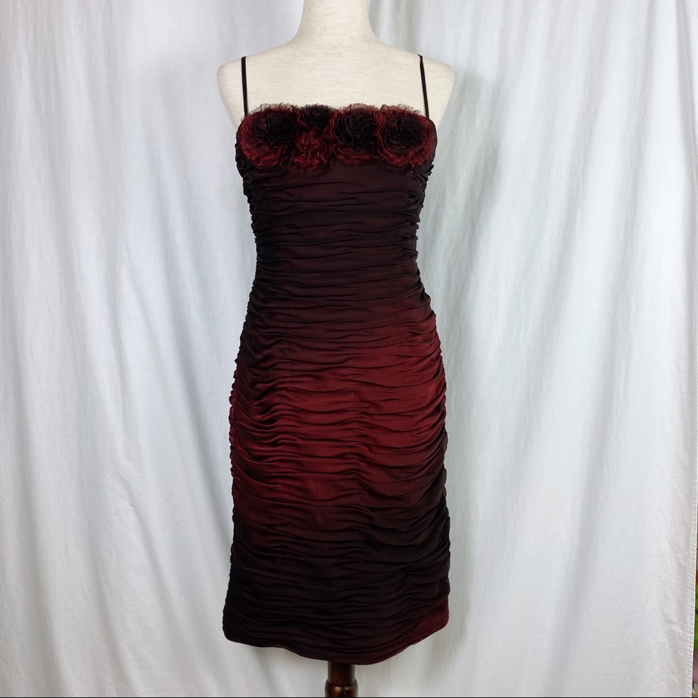 Adrianna Papell Red and Black Ruched Dress